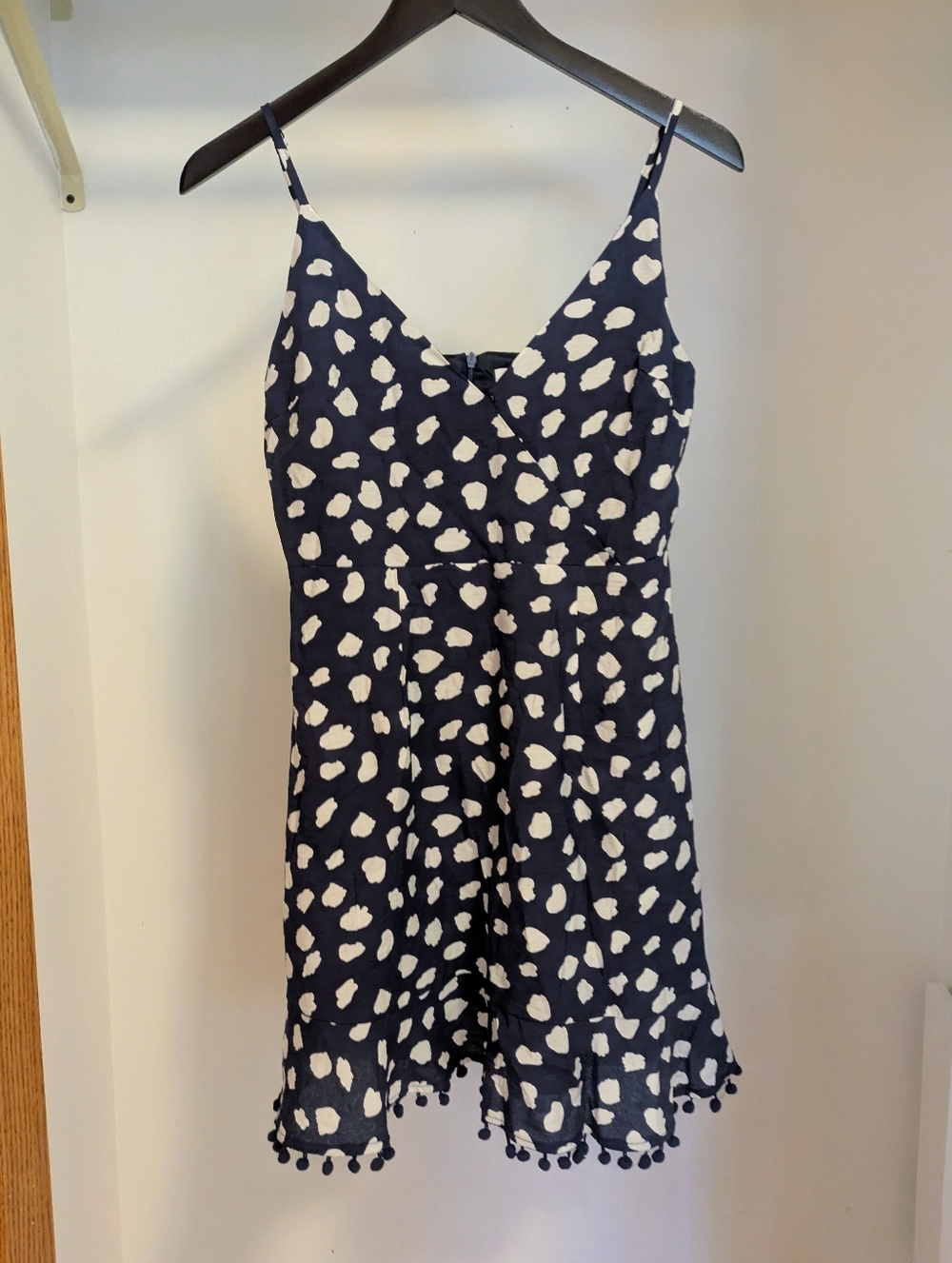 THML blue and white spotted dress with tassels Size Small